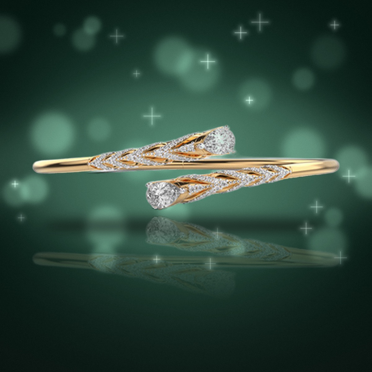 Leaf Bypass Solitaire Diamond Bangle thumbnail