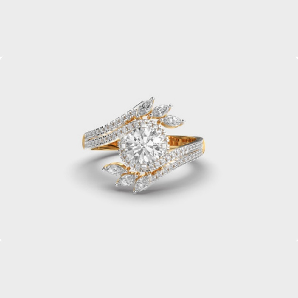 Round Leaf Bypass Diamond Ring