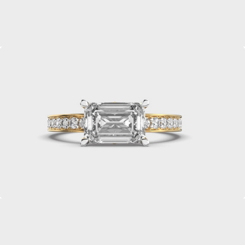 Emerald East-West Pave Diamond Ring