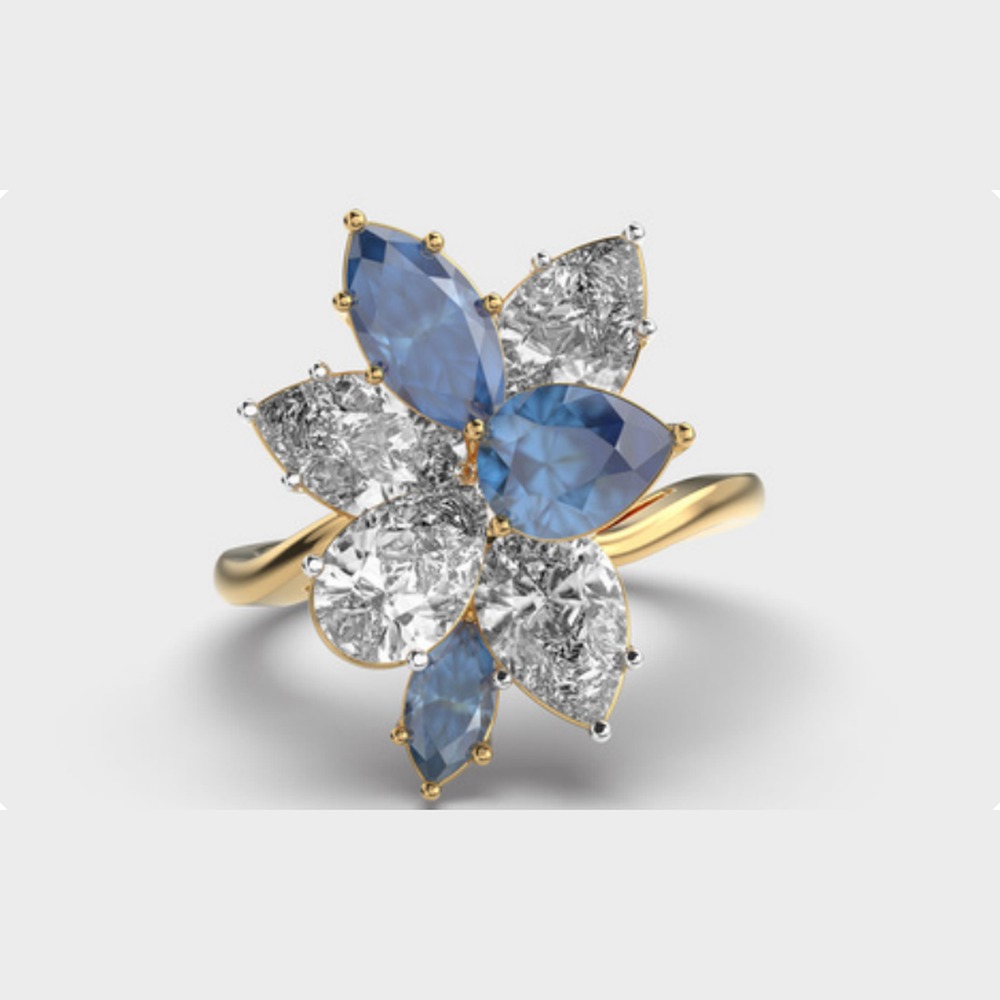Blue Stone Floral Cluster Diamond Ring