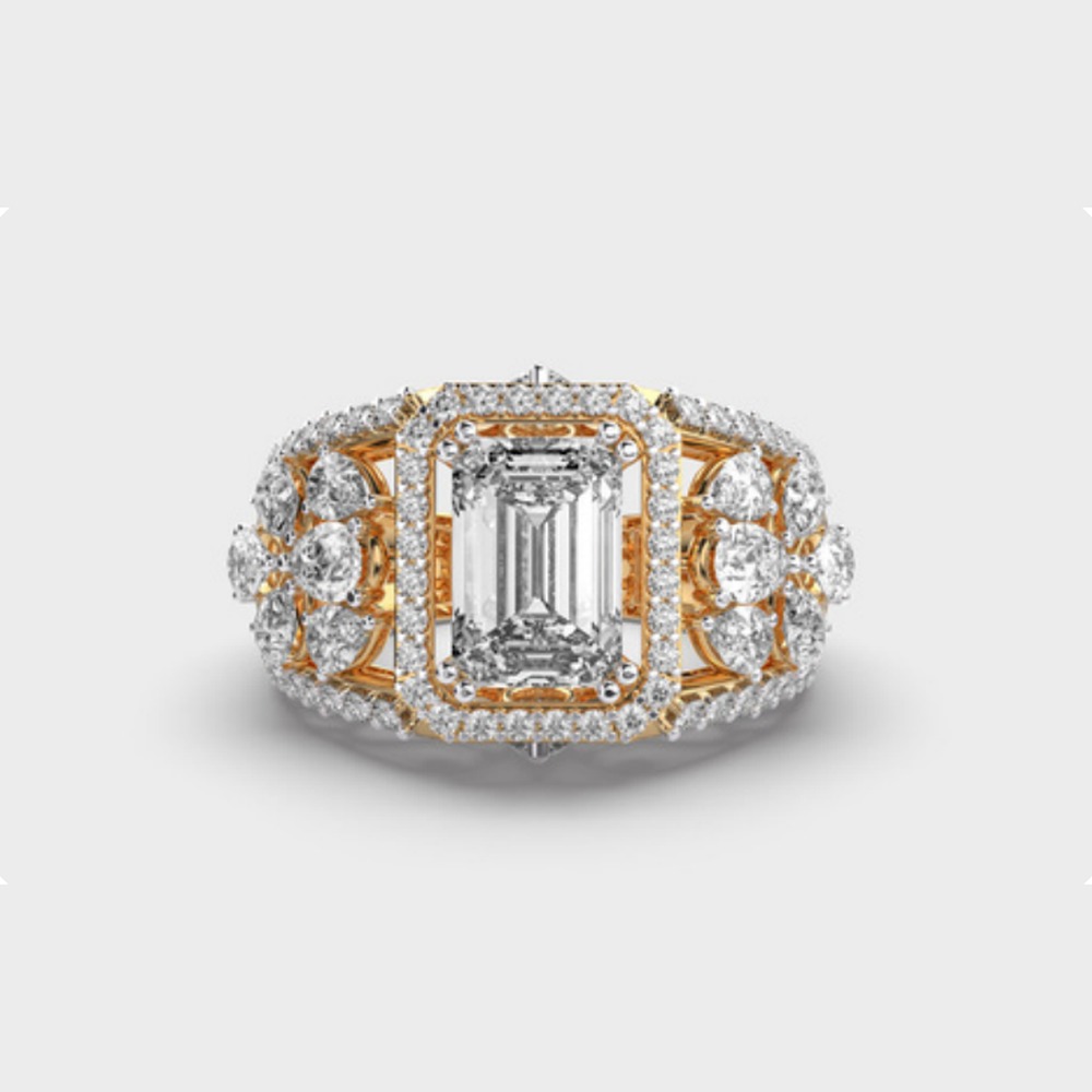Emerald Halo Wide Diamond Ring