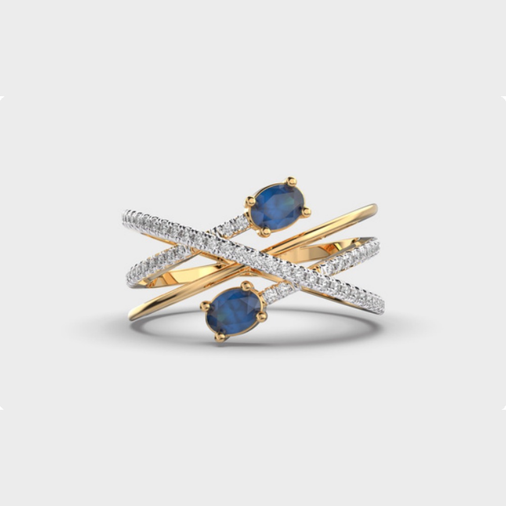 Blue Stone Crossover Diamond Ring
