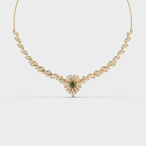 Green Stone Leaf Vine Diamond Necklace