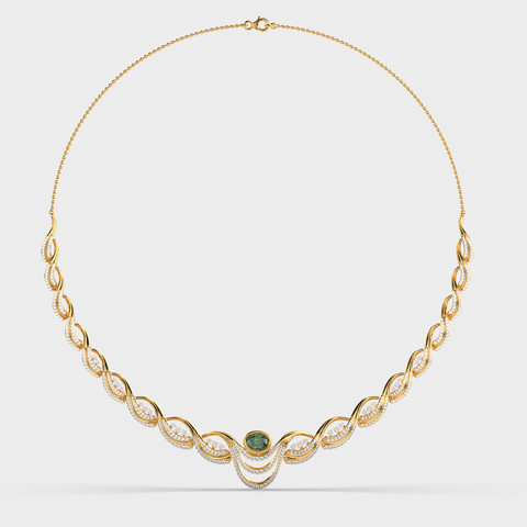 Green Stone Centre Diamond Necklace