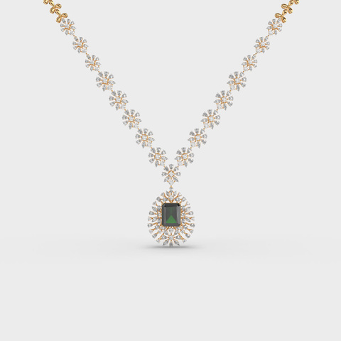 Floral Emerald Drop Diamond Necklace
