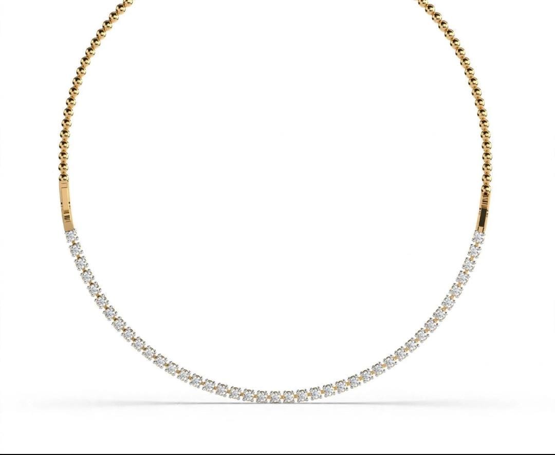NMAMTA - Golden Bead Diamond Tennis Diamond Necklace