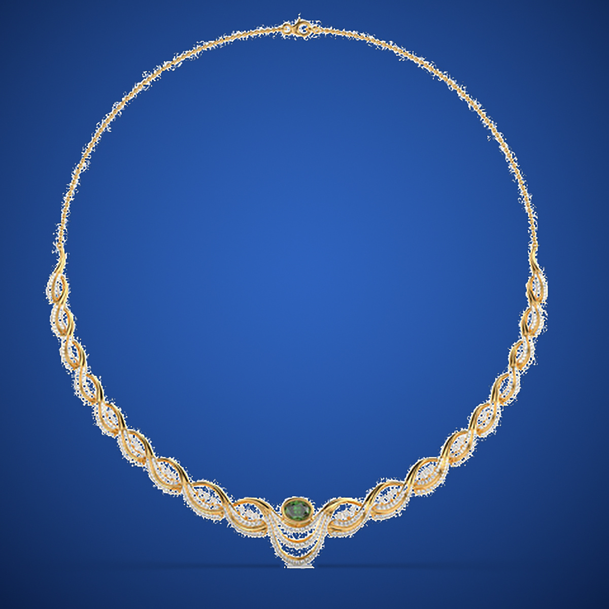 Green Stone Centre Diamond Necklace thumbnail