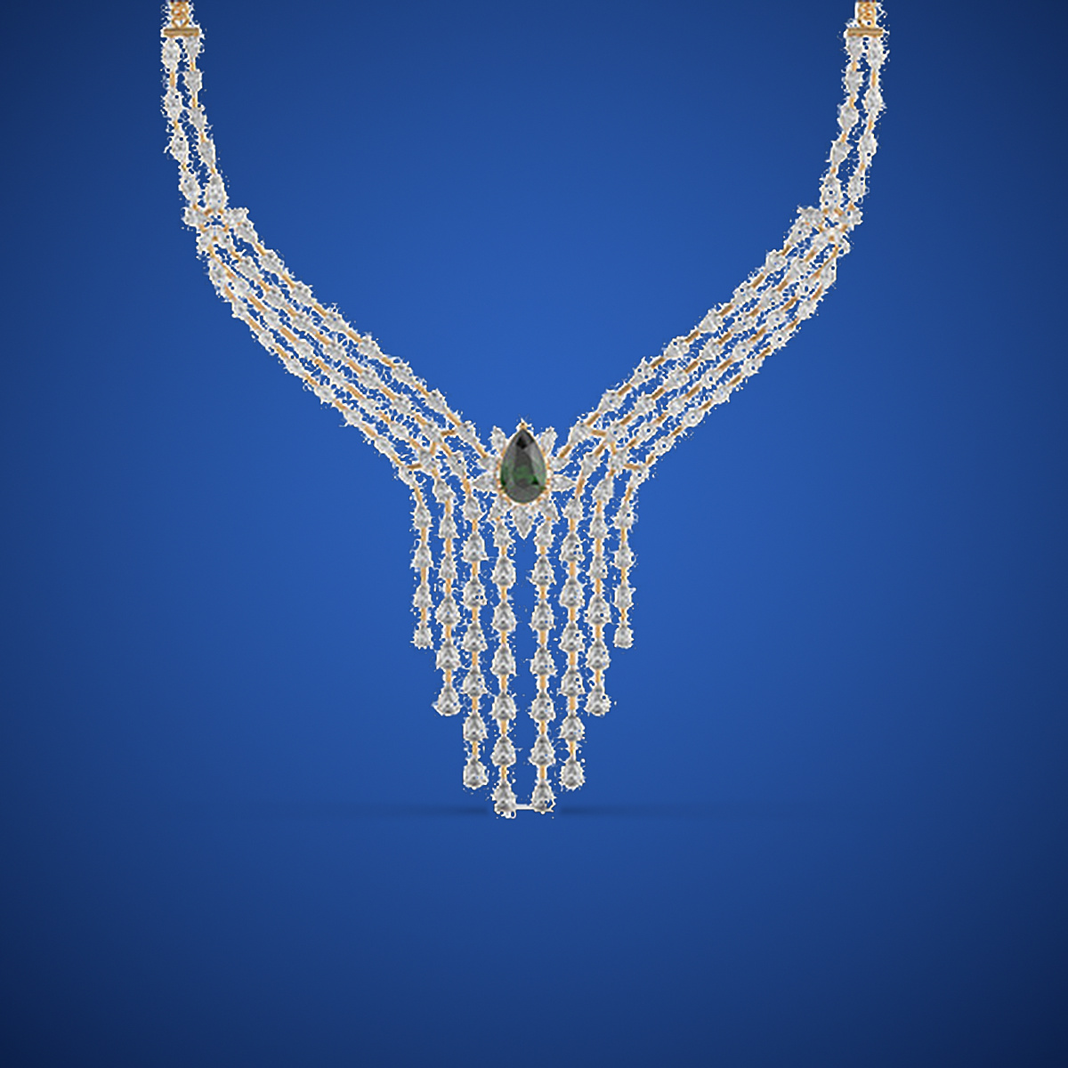 Green Stone Waterfall Diamond Necklace thumbnail